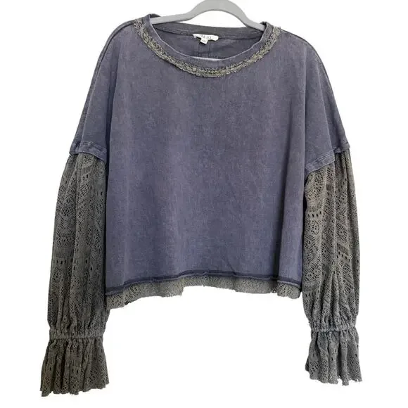 Oli Hali Lace Sleeve Top Boho Oversized Crochet Balloon Sleeve L romantic - Picture 2 of 6